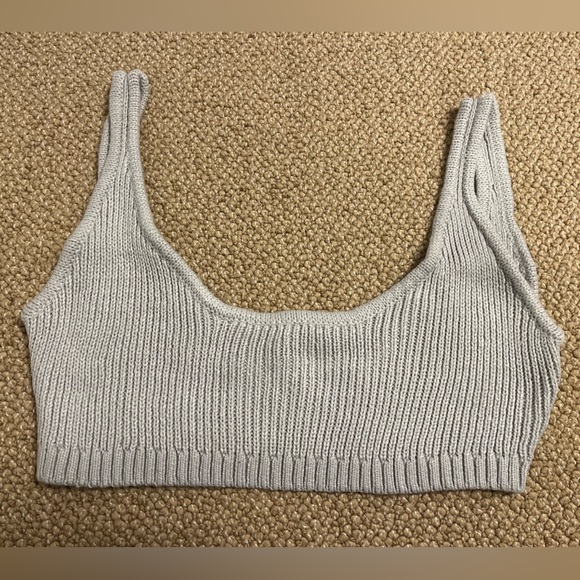 WeWoreWhat NWT Revolve Scoop Pull On Bra Top Chunky Cozy Stitch Light Grey - Picture 4 of 5